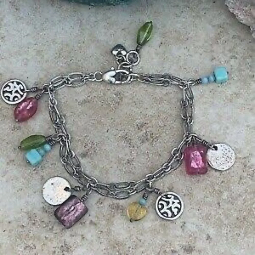 Brighton Barbados silver and multi colored‎ beads double strand Charm Bracelet
